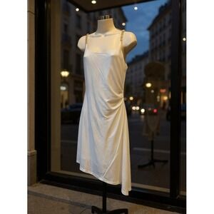 Aqua Formal Women's White Chain Strap Asymmetric Midi Scoop Neck Slip Dress S